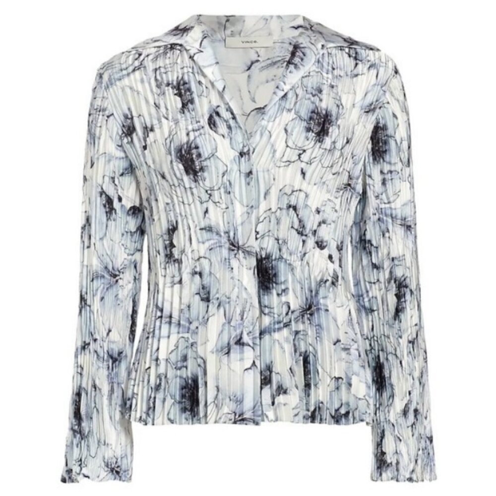 💕VINCE💕 Lilly Pleated Blouse ~ Pale Azure Small S NWOT - Picture 7 of 14